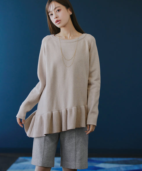 【安田美沙子さん着用】ウール調ヘリンボン柄キュロットパンツ