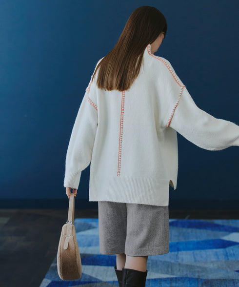 【安田美沙子さん着用】ウール調ヘリンボン柄キュロットパンツ