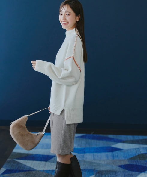 【安田美沙子さん着用】ウール調ヘリンボン柄キュロットパンツ