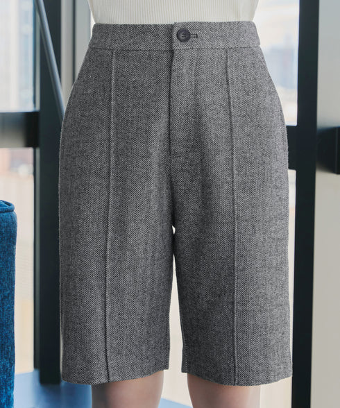 【安田美沙子さん着用】ウール調ヘリンボン柄キュロットパンツ