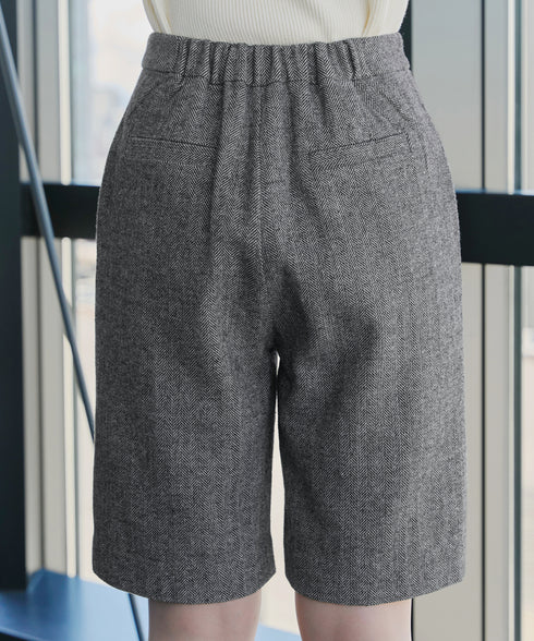 【安田美沙子さん着用】ウール調ヘリンボン柄キュロットパンツ