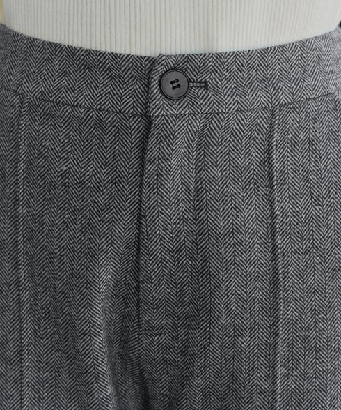 【安田美沙子さん着用】ウール調ヘリンボン柄キュロットパンツ