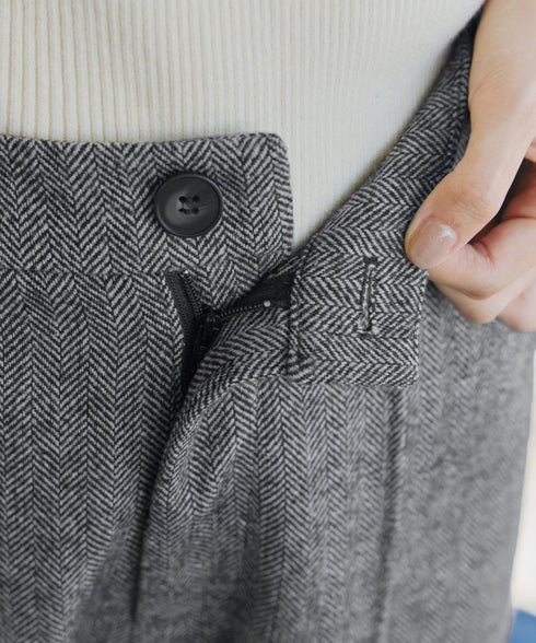 【安田美沙子さん着用】ウール調ヘリンボン柄キュロットパンツ