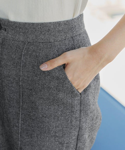 【安田美沙子さん着用】ウール調ヘリンボン柄キュロットパンツ