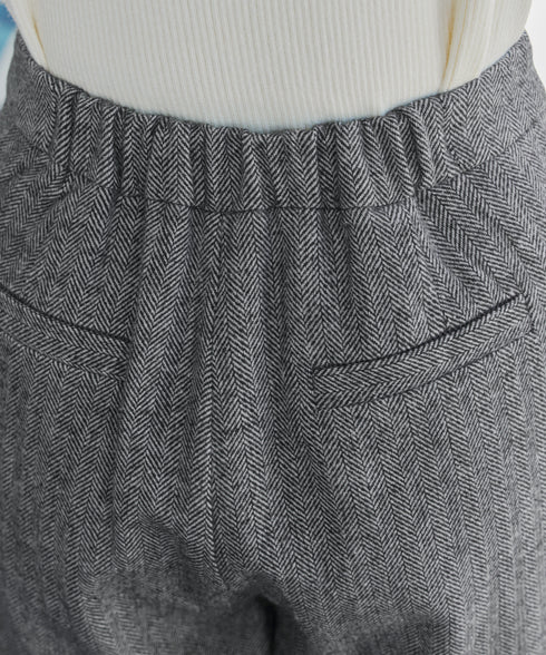 【安田美沙子さん着用】ウール調ヘリンボン柄キュロットパンツ