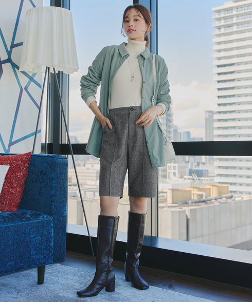 【安田美沙子さん着用】ウール調ヘリンボン柄キュロットパンツ