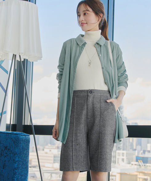 【安田美沙子さん着用】ウール調ヘリンボン柄キュロットパンツ