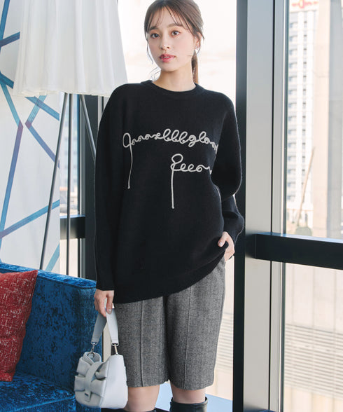 【安田美沙子さん着用】ウール調ヘリンボン柄キュロットパンツ