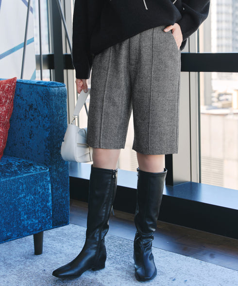 【安田美沙子さん着用】ウール調ヘリンボン柄キュロットパンツ