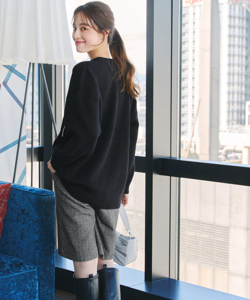 【安田美沙子さん着用】ウール調ヘリンボン柄キュロットパンツ