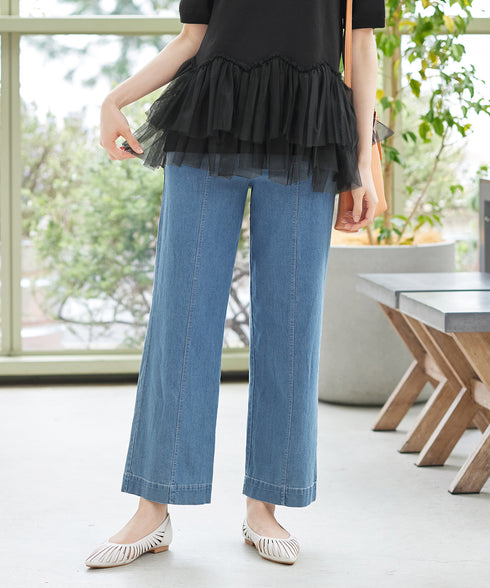 【おのののかさん着用】TCデニム切替ワイドストレートパンツ