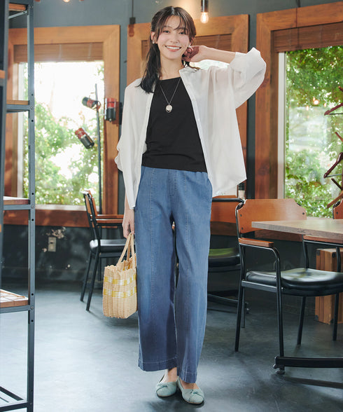 【おのののかさん着用】TCデニム切替ワイドストレートパンツ