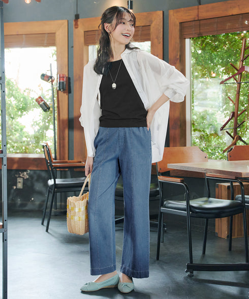 【おのののかさん着用】TCデニム切替ワイドストレートパンツ