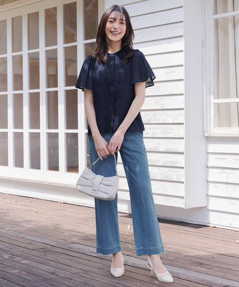 【おのののかさん着用】TCデニム切替ワイドストレートパンツ