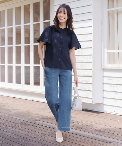 【おのののかさん着用】TCデニム切替ワイドストレートパンツ