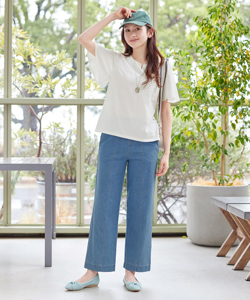 【おのののかさん着用】TCデニム切替ワイドストレートパンツ