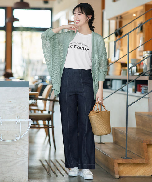 【おのののかさん着用】TCデニム切替ワイドストレートパンツ