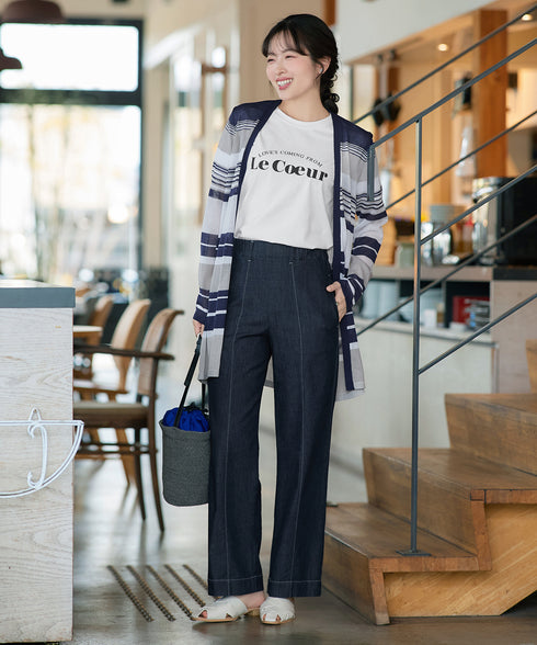 【おのののかさん着用】TCデニム切替ワイドストレートパンツ