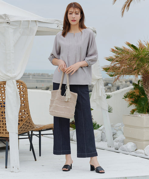 【おのののかさん着用】TCデニム切替ワイドストレートパンツ