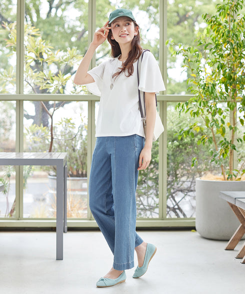 【おのののかさん着用】TCデニム切替ワイドストレートパンツ