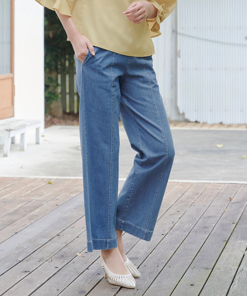 TCデニム切替ワイドストレートパンツ