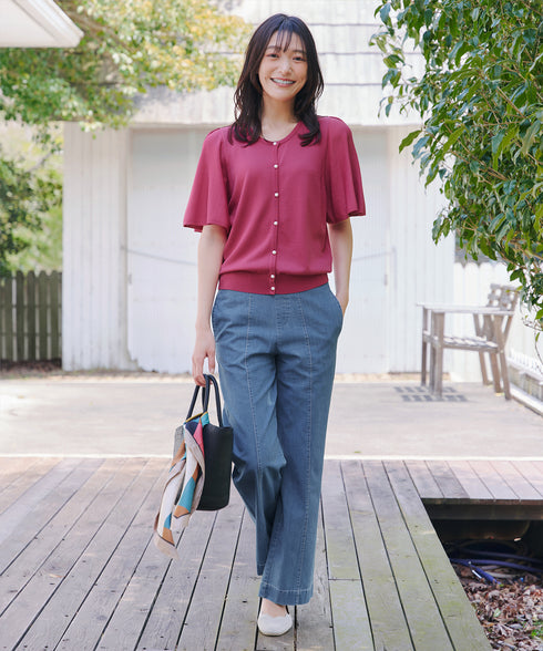 TCデニム切替ワイドストレートパンツ