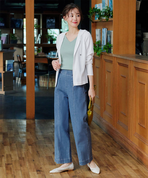 TCデニム切替ワイドストレートパンツ