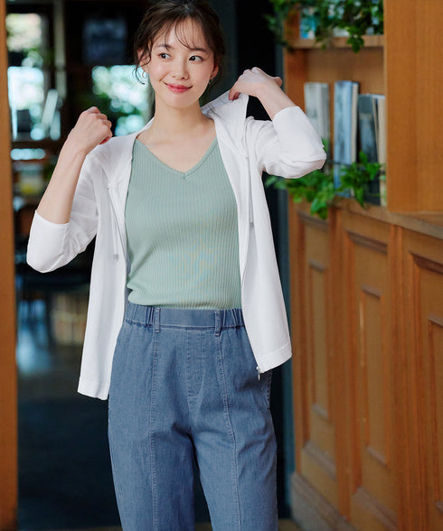 TCデニム切替ワイドストレートパンツ