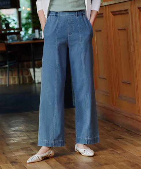 TCデニム切替ワイドストレートパンツ