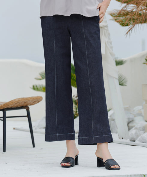 TCデニム切替ワイドストレートパンツ