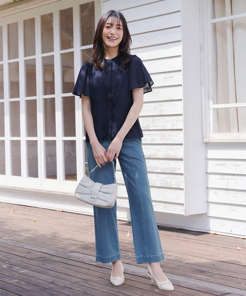 TCデニム切替ワイドストレートパンツ