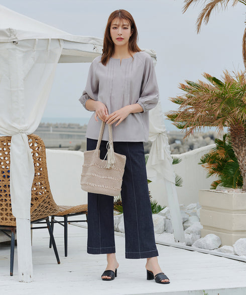 TCデニム切替ワイドストレートパンツ