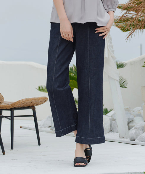 TCデニム切替ワイドストレートパンツ