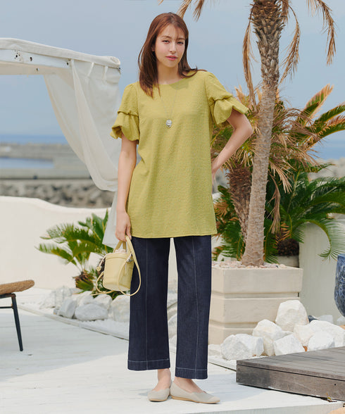 TCデニム切替ワイドストレートパンツ