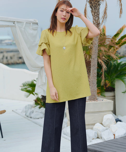 TCデニム切替ワイドストレートパンツ