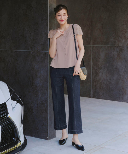 TCデニム切替ワイドストレートパンツ