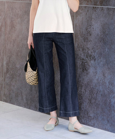 TCデニム切替ワイドストレートパンツ