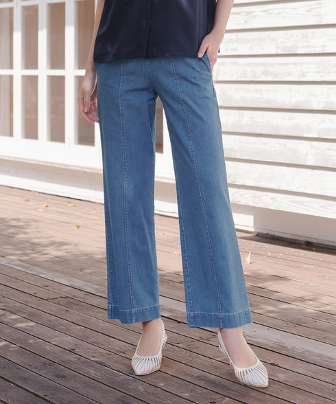 TCデニム切替ワイドストレートパンツ