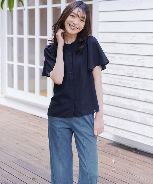 TCデニム切替ワイドストレートパンツ