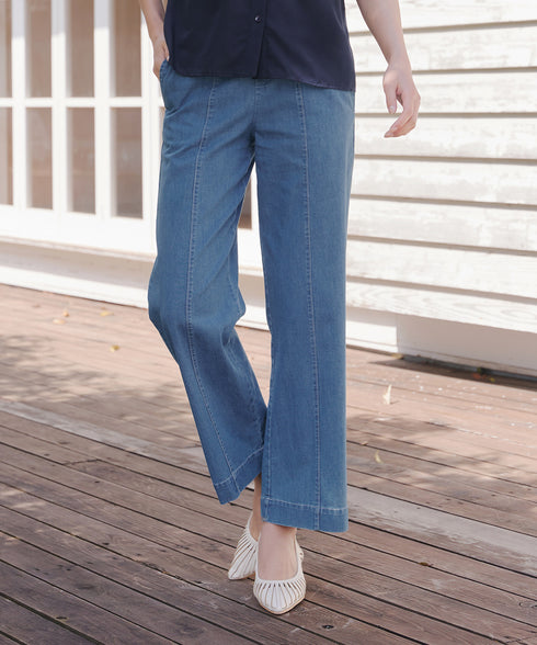 TCデニム切替ワイドストレートパンツ