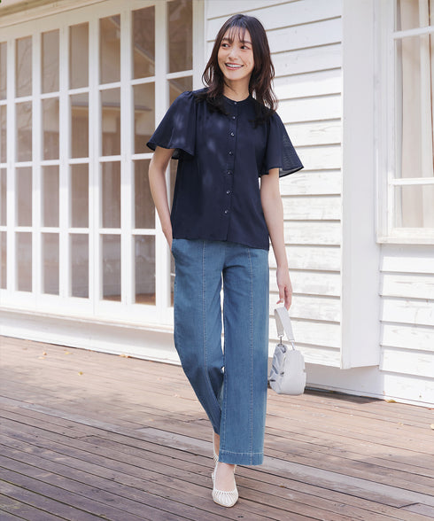 TCデニム切替ワイドストレートパンツ