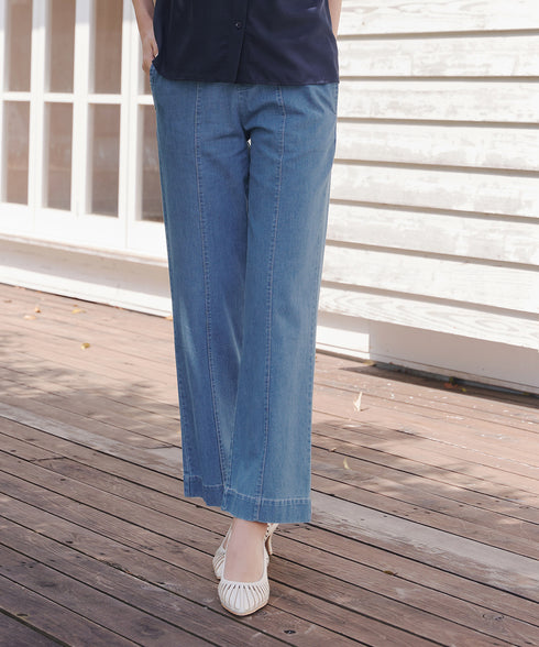 TCデニム切替ワイドストレートパンツ