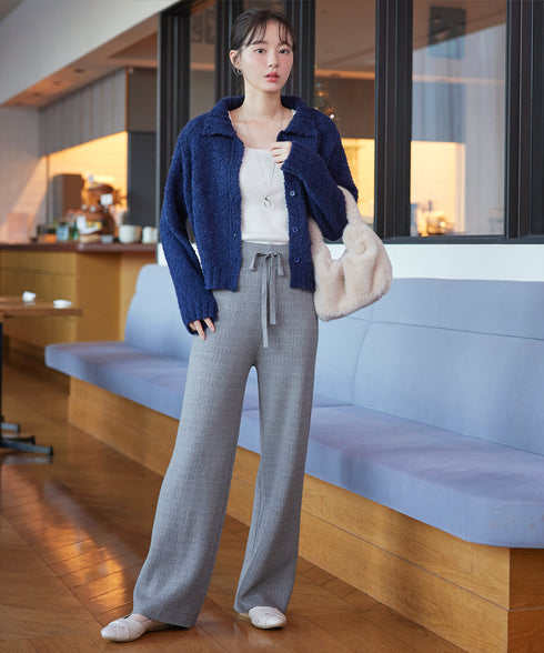 裏シャギージャガードニットパンツ