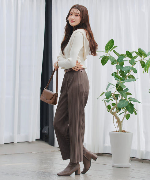 裏起毛ボックスプリーツパンツ