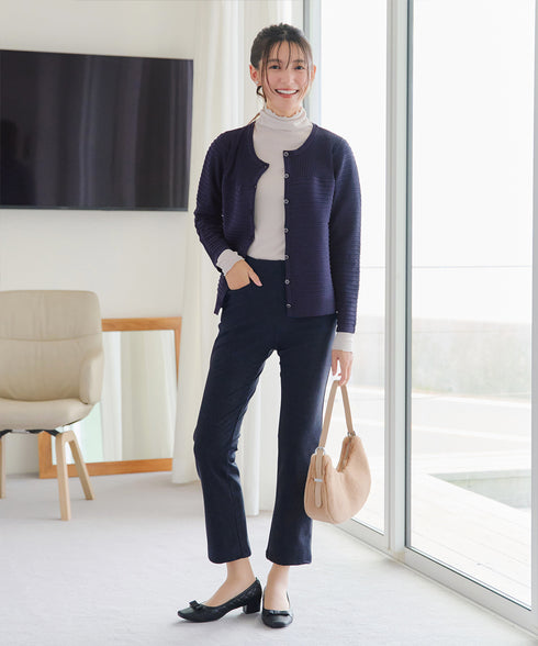 日本製メランジプリント裏起毛スリムパンツ