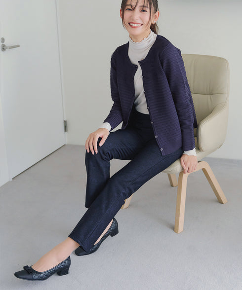 日本製メランジプリント裏起毛スリムパンツ