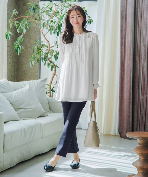 日本製メランジプリント裏起毛スリムパンツ