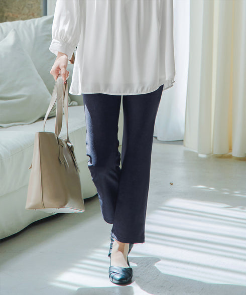 日本製メランジプリント裏起毛スリムパンツ