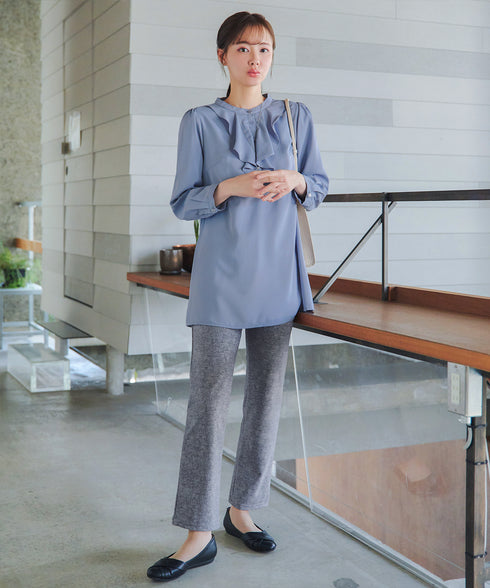 日本製メランジプリント裏起毛スリムパンツ