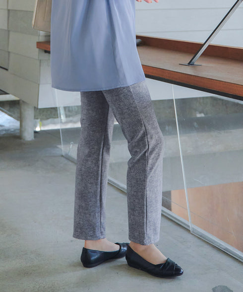 日本製メランジプリント裏起毛スリムパンツ
